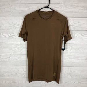 NWT NIKE PRO DRI FIT COMPRESSION BROWN SHORT SLEEVE TRAINING TEE MENS LARGE